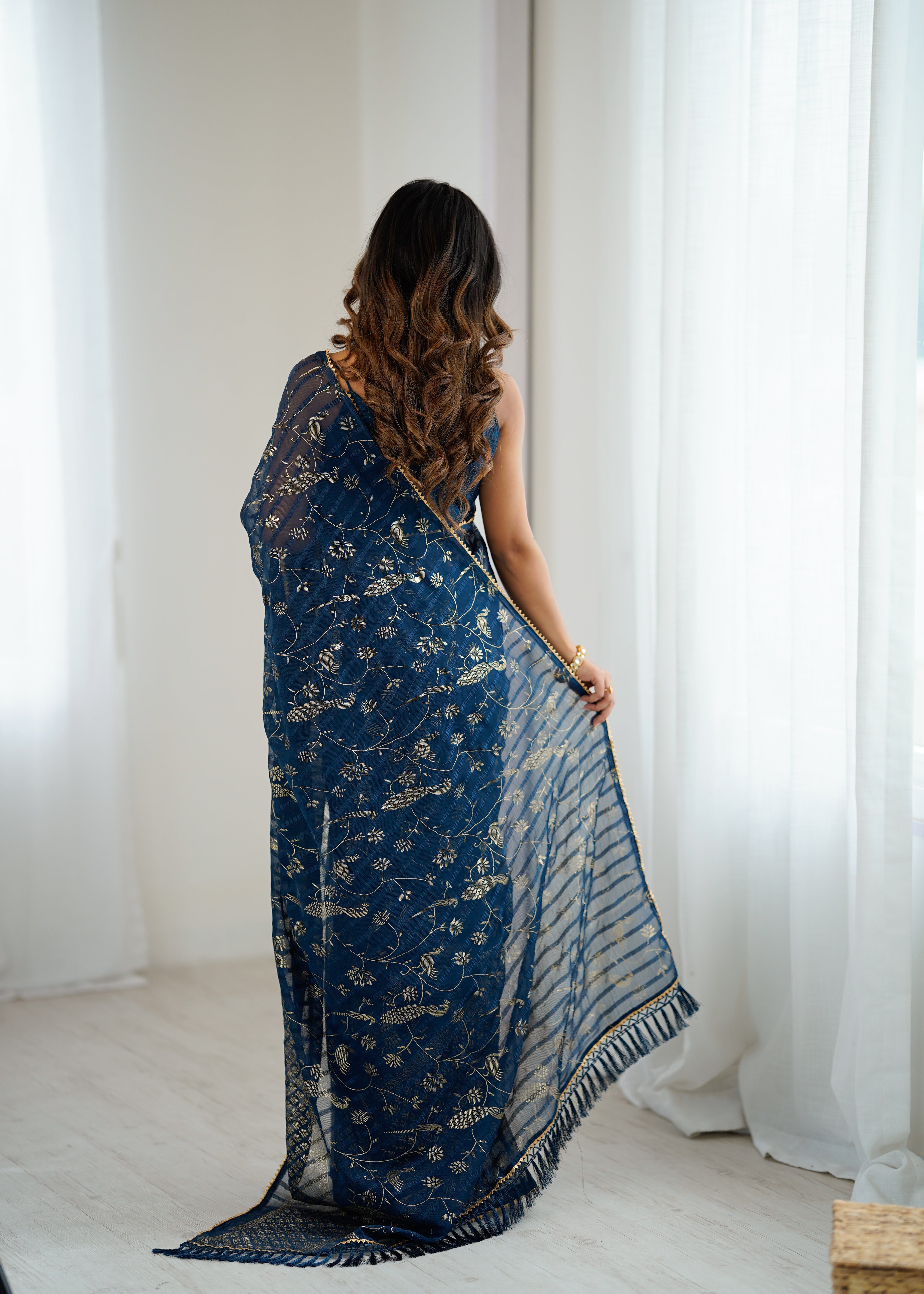 morpich Color georgette  Saree With Sequence Work