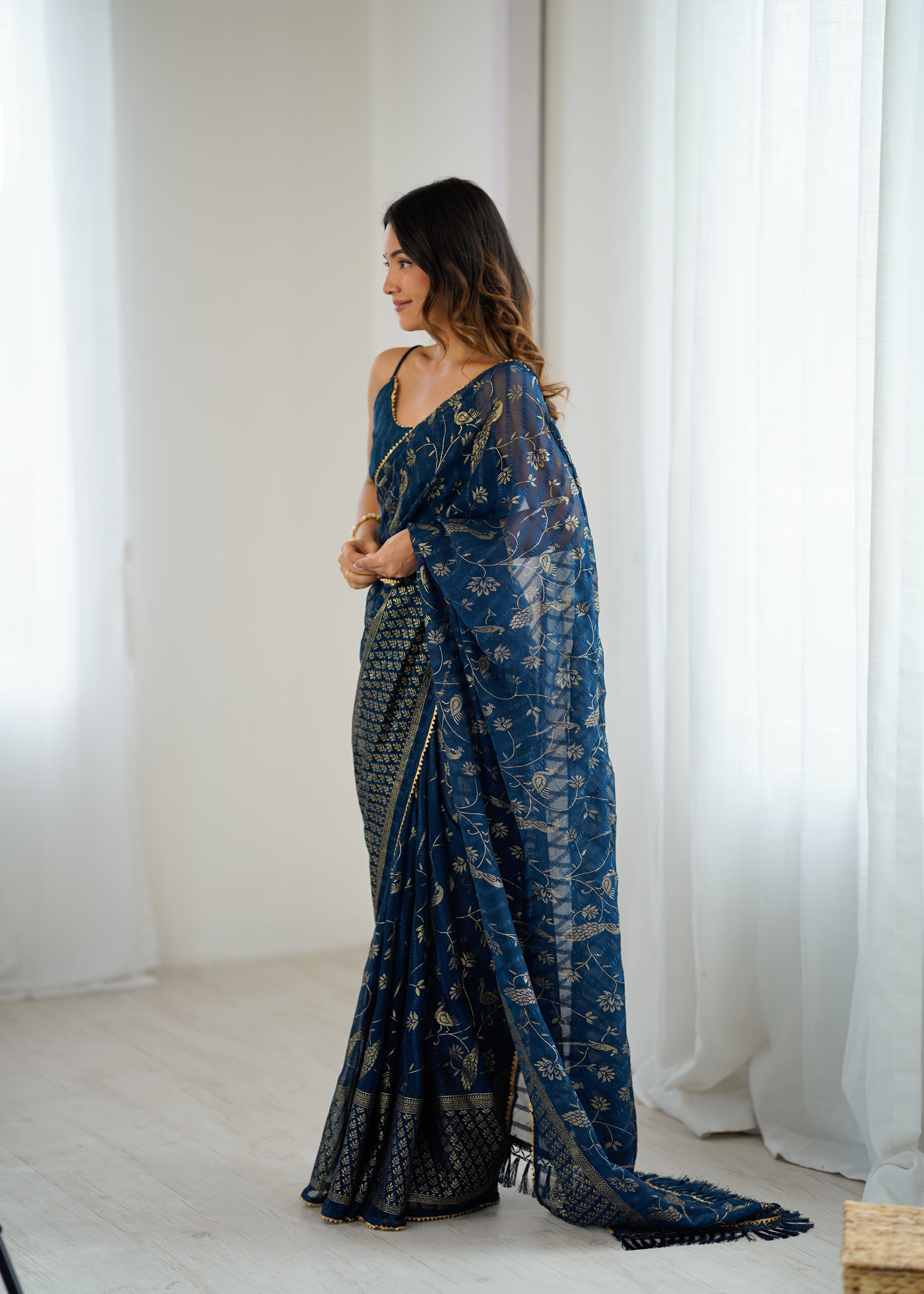 morpich Color georgette  Saree With Sequence Work