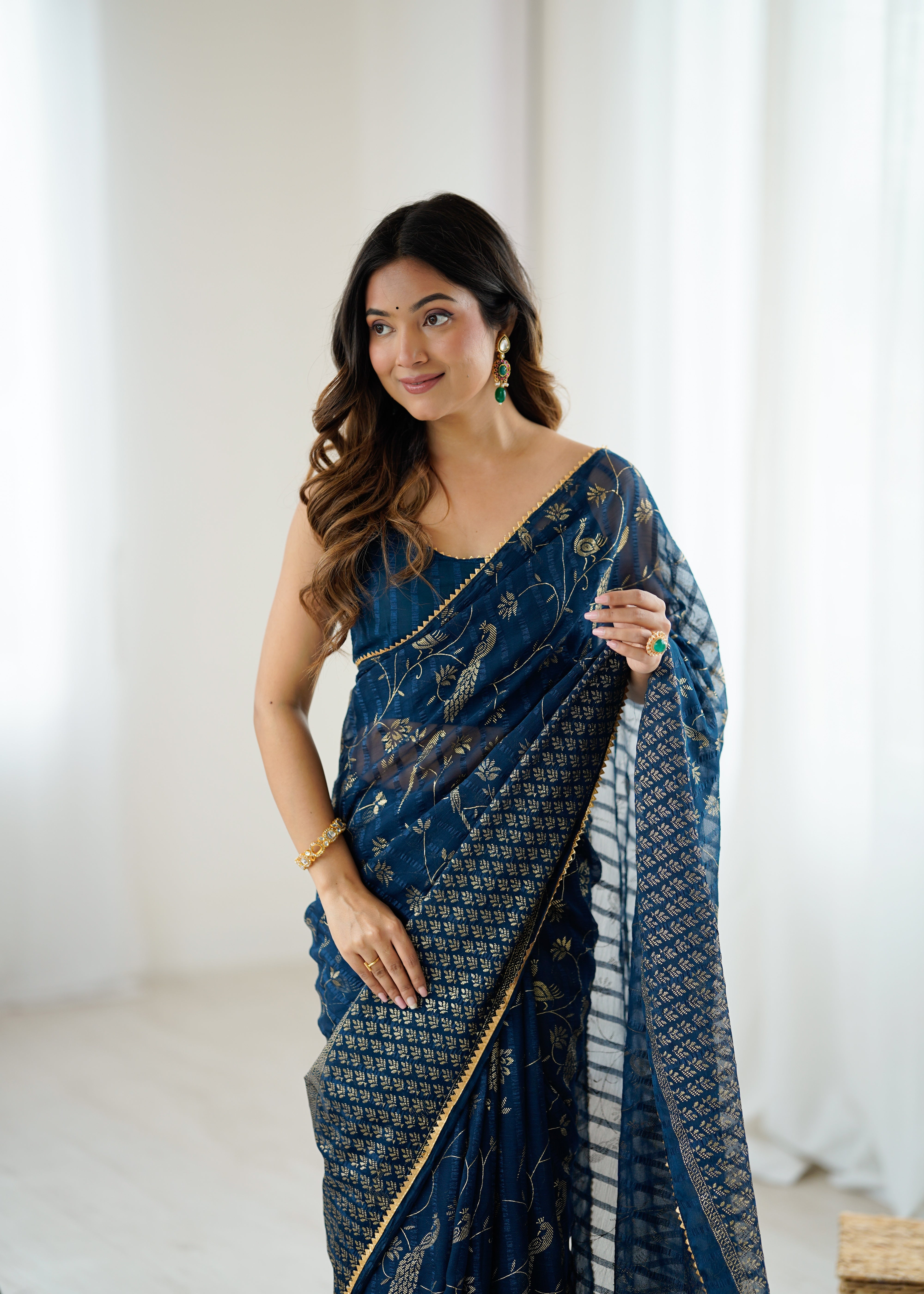morpich Color georgette  Saree With Sequence Work