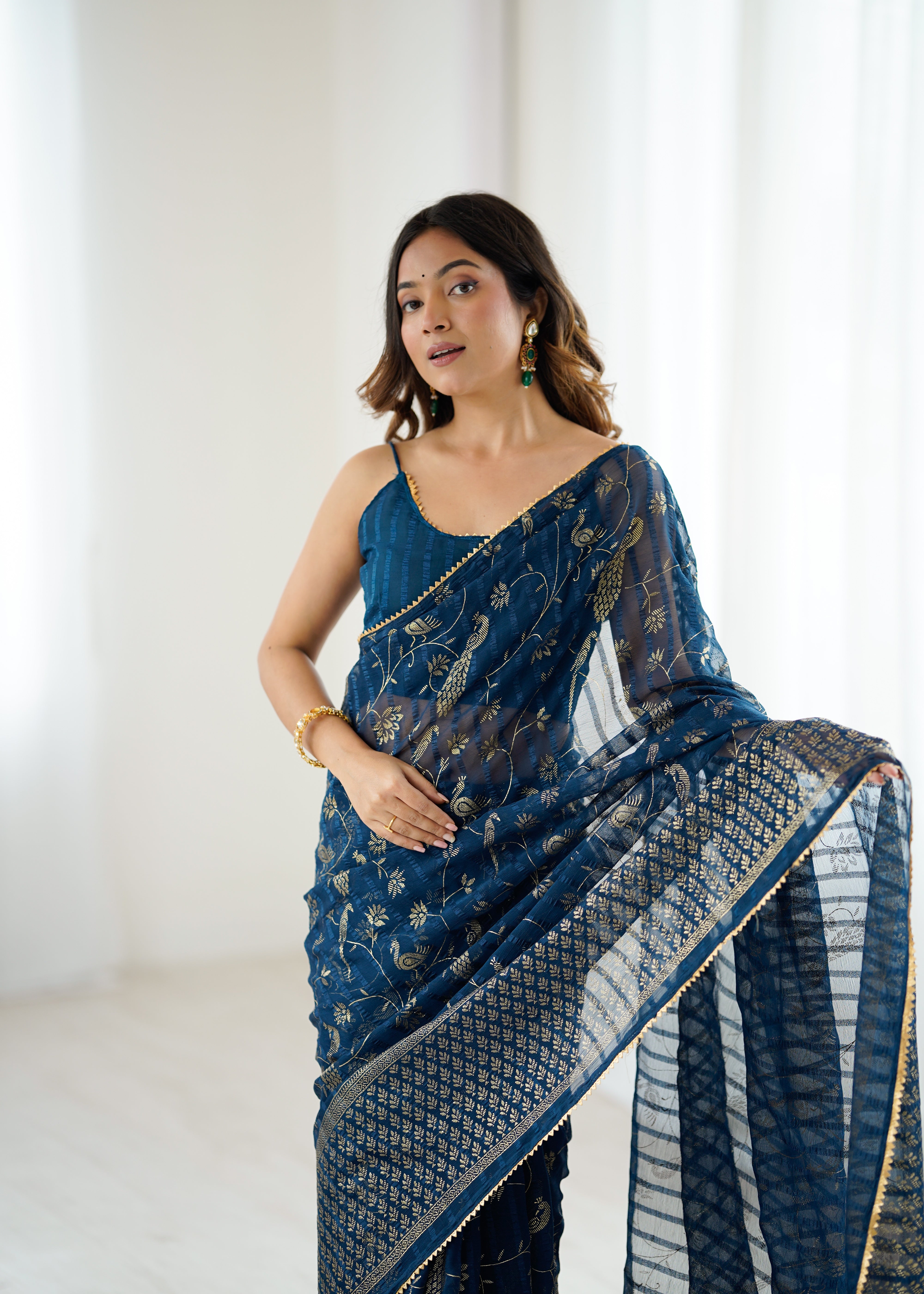 morpich Color georgette  Saree With Sequence Work
