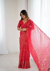 red Color georgette  Saree With Sequence Work
