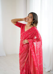 red Color georgette  Saree With Sequence Work
