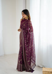wine Color georgette  Saree With Sequence Work