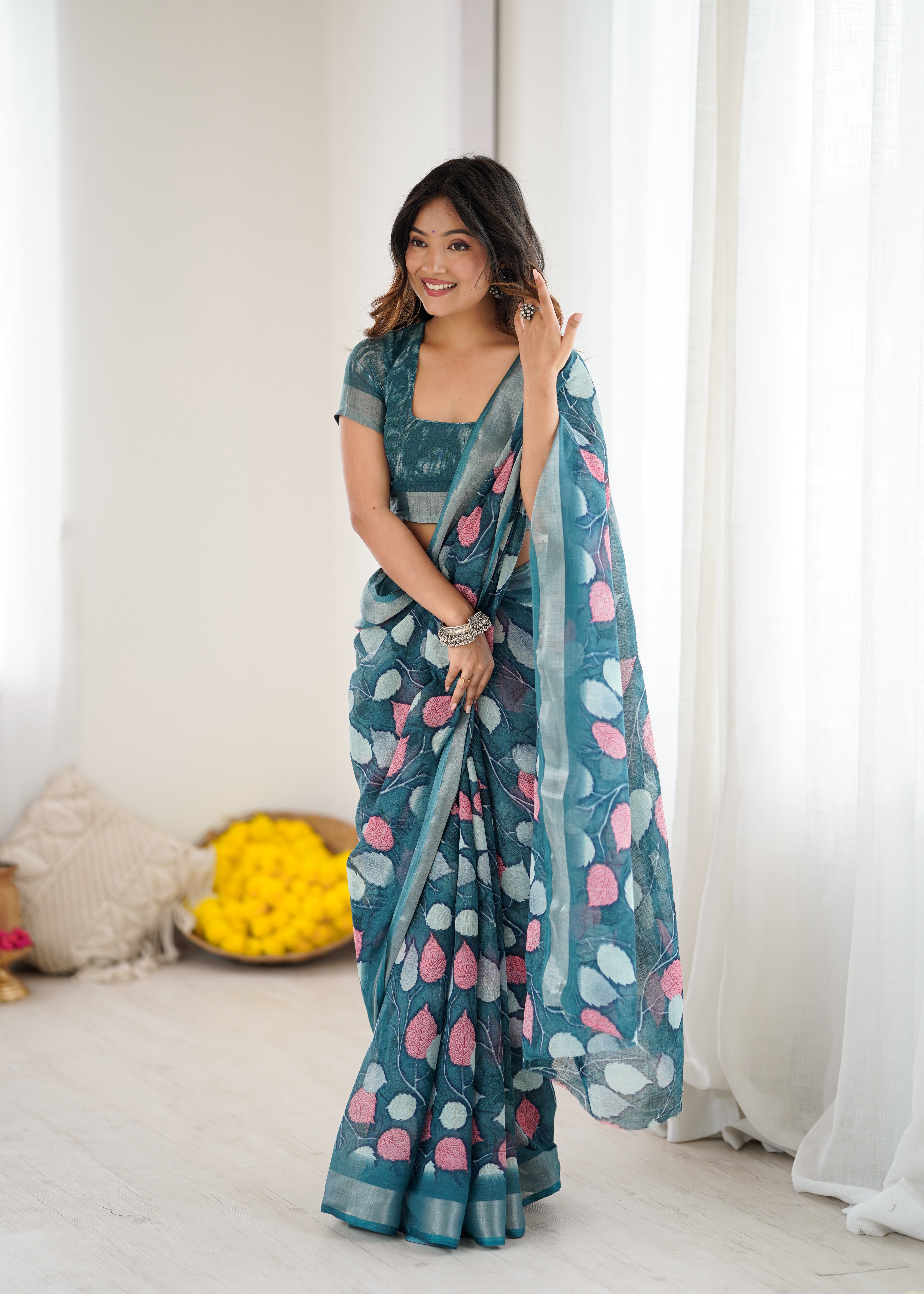 morpich Color lilanpatta Saree With Sequence Work