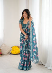 morpich Color lilanpatta Saree With Sequence Work