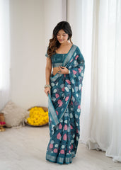 morpich Color lilanpatta Saree With Sequence Work