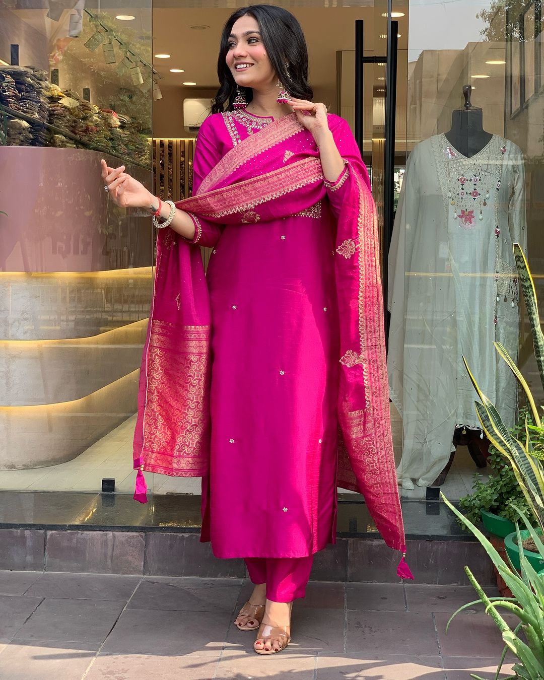 MAROON  COLOURED VISCOSE CHANDERI  WEAR KURTA SET
