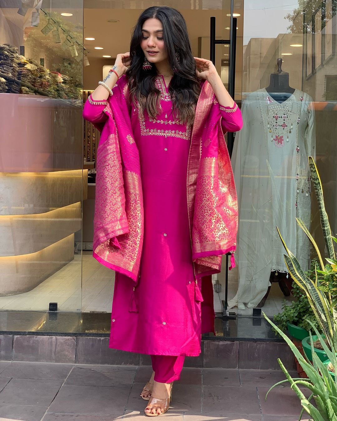 MAROON  COLOURED VISCOSE CHANDERI  WEAR KURTA SET