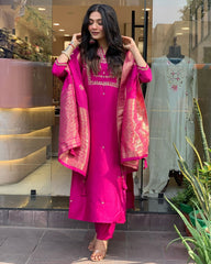 MAROON  COLOURED VISCOSE CHANDERI  WEAR KURTA SET