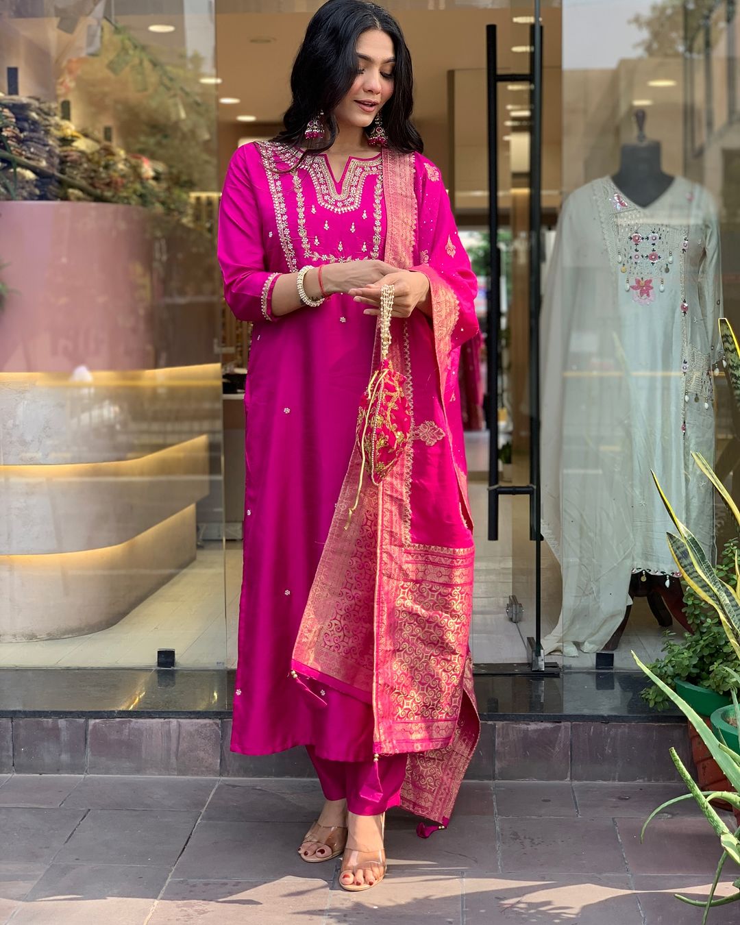MAROON  COLOURED VISCOSE CHANDERI  WEAR KURTA SET