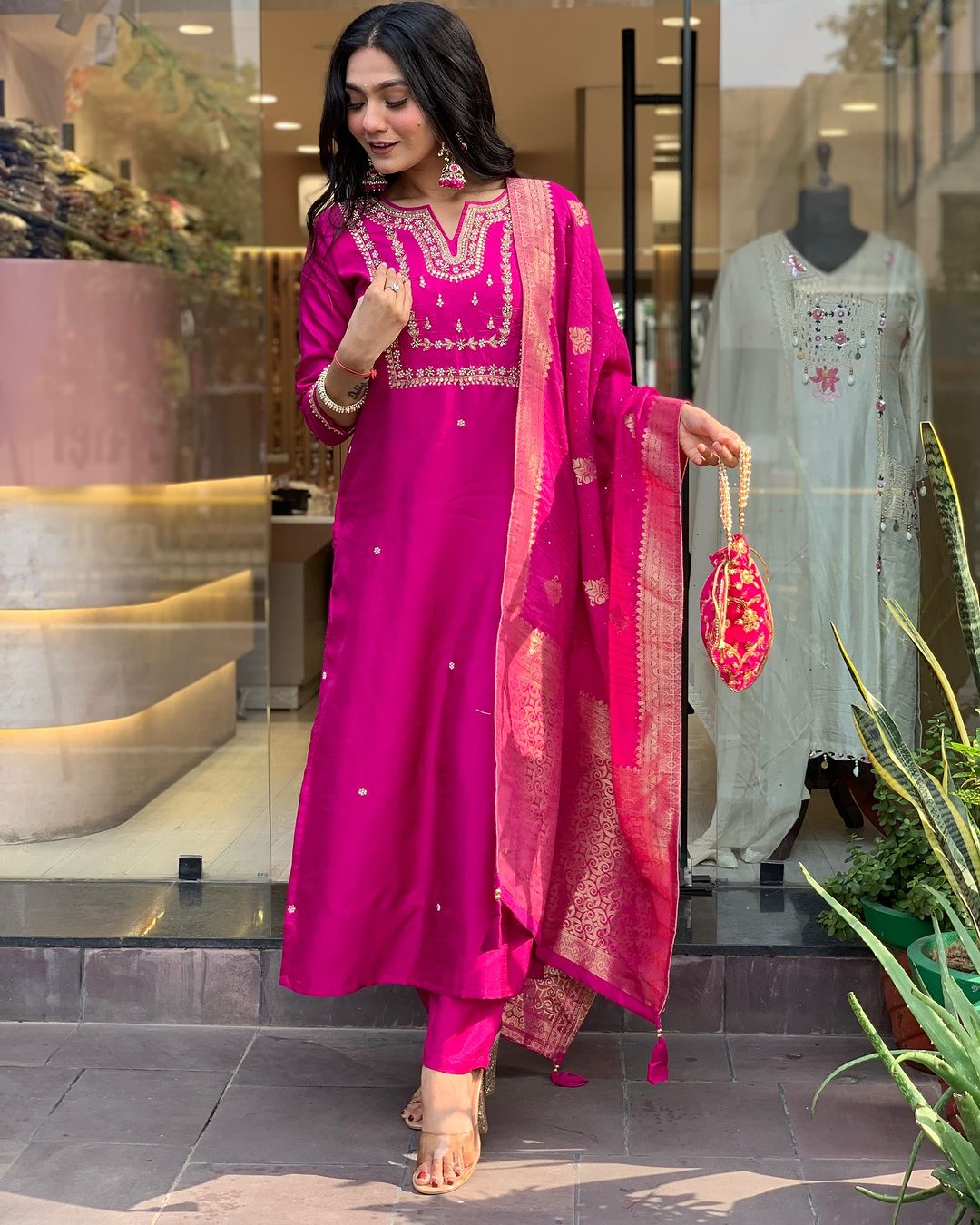 MAROON  COLOURED VISCOSE CHANDERI  WEAR KURTA SET