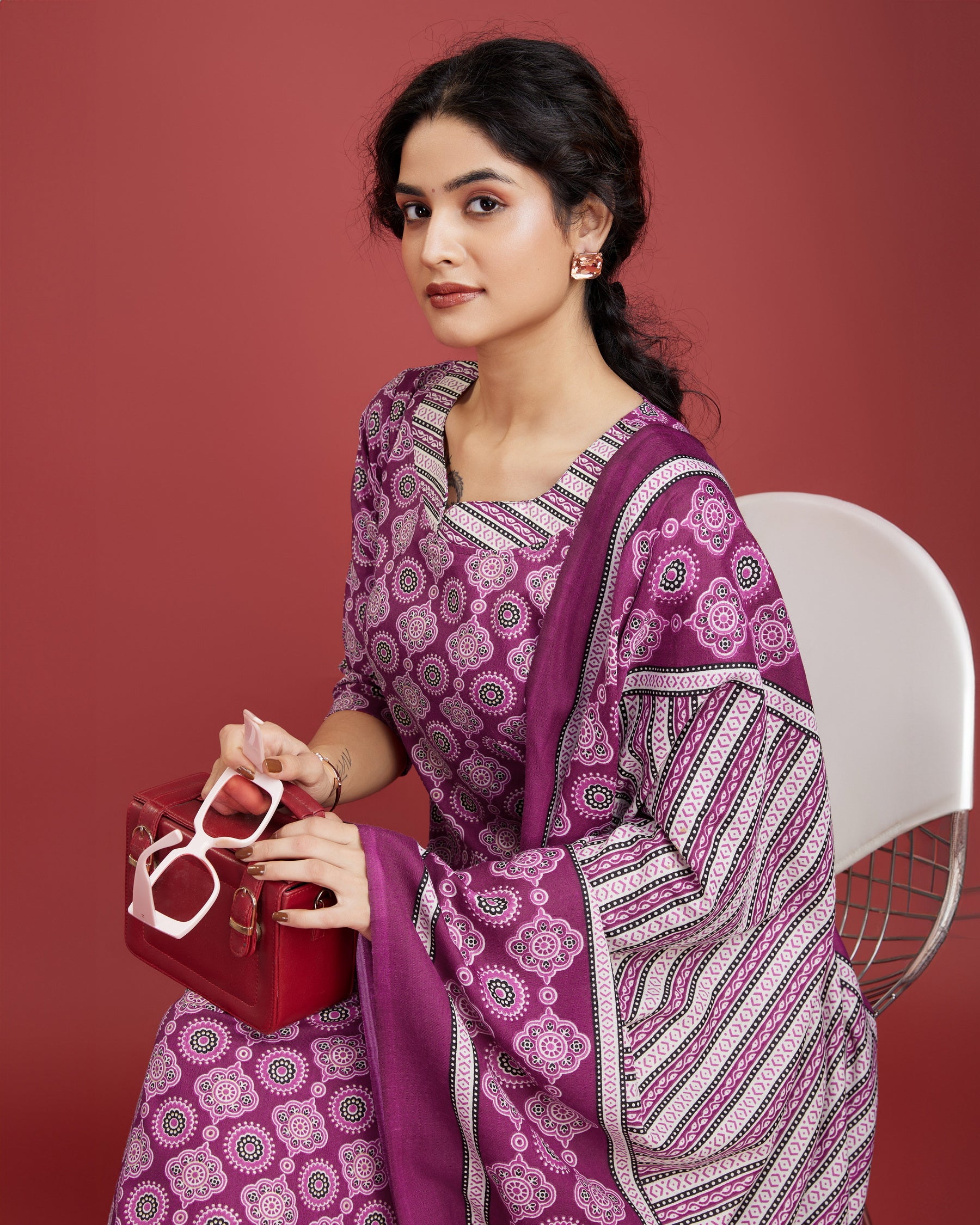 Printed Slub Cotton Kurta Set with Trousers & Dupatta | Women’s Festive & Casual Wear Malaysia