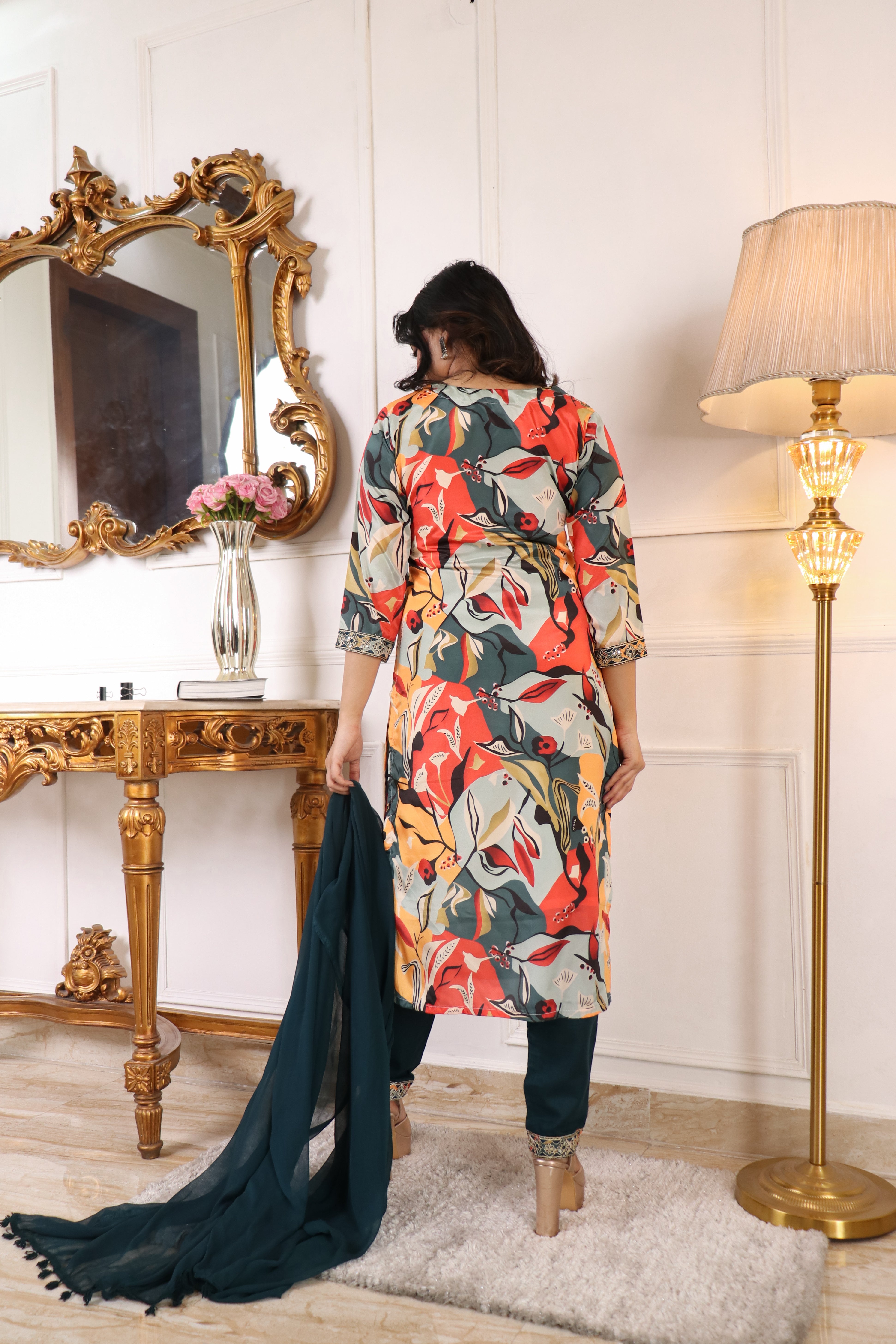 ✨ Premium Muslin Printed Embroidered Kurta Set with Trouser & Nazbin Crape Dupatta ✨