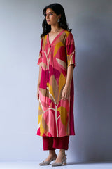 Maroon Crepe Silk Printed Co-ord Set for Women | Loose Fit Top &amp; Bottom | Party &amp; Casual Wear Malaysia
