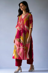 Maroon Crepe Silk Printed Co-ord Set for Women | Loose Fit Top &amp; Bottom | Party &amp; Casual Wear Malaysia