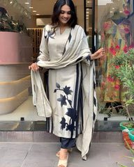 WHITE  COLOURED Women Embroidered Chanderi Kurta set