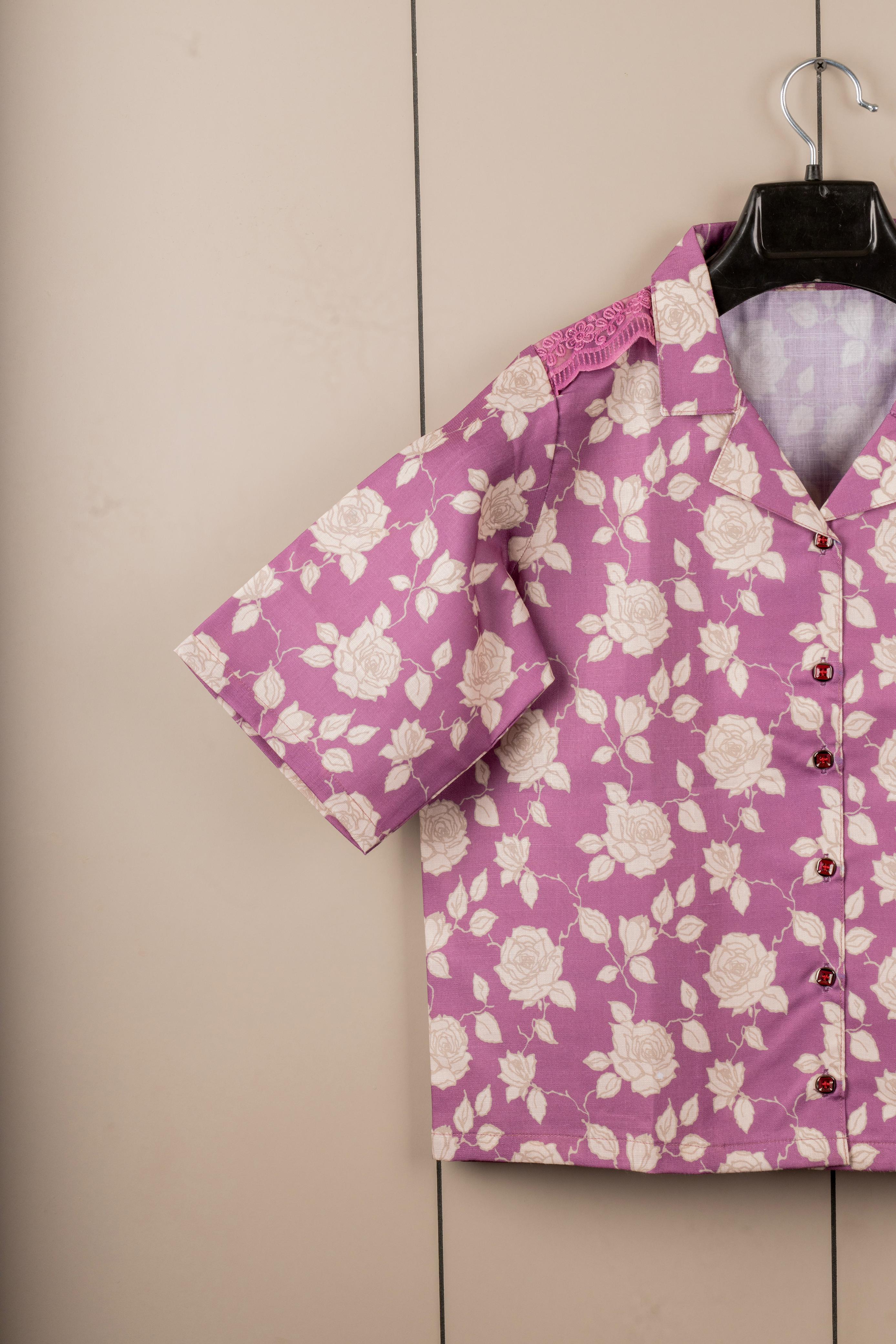 Pink Floral Printed Short-Sleeve Tunic for Women – Cotton Blend Casual Top | Stylish Daily & Office Wear Malaysia 2025