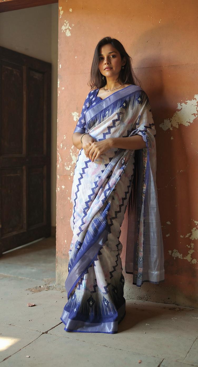 Digital Printed Cotton Saree with Blouse | Lightweight Daily & Party Wear Saree | Ready to Ship – Malaysia