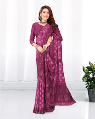 Georgette Diamond work Brasso cut siroski saree with blouse for women