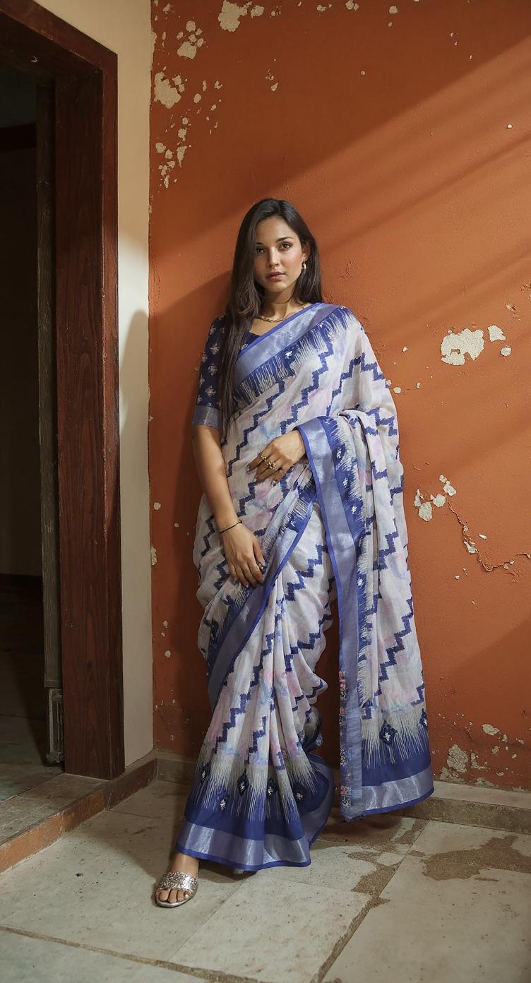 Digital Printed Cotton Saree with Blouse | Lightweight Daily & Party Wear Saree | Ready to Ship – Malaysia