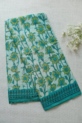 Floral Print Aqua Blue Handloom Chettinad Cotton Saree