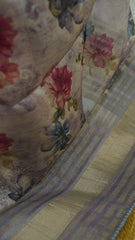 Grey floral Chanderi Saree with blouse