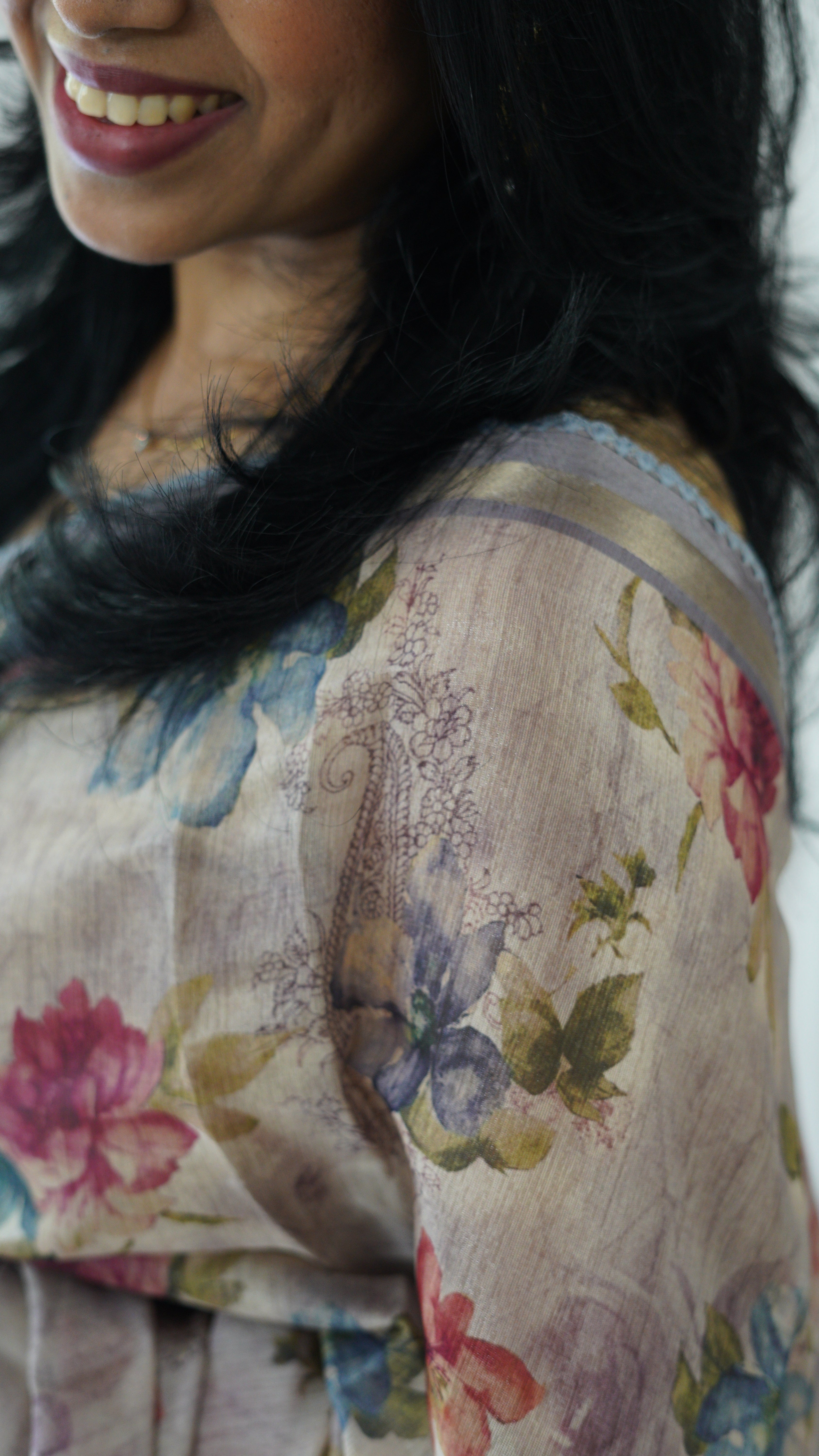 Grey floral Chanderi Saree with blouse