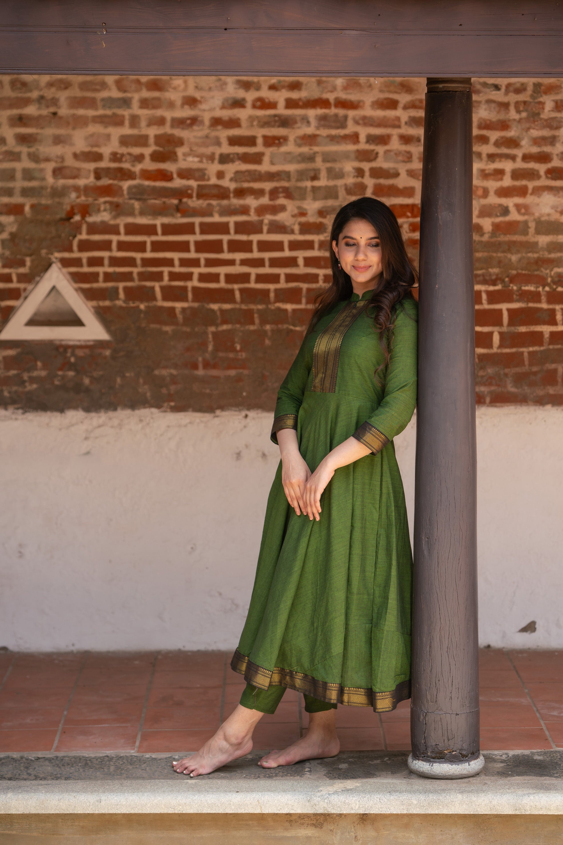 Raksha Olive Green Mangalgiri Co-Ord Set (Set of 2)