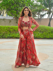 Celibrity inspired  Red Blossom Georgette Co-ord with Jacket