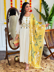 WHITE COLOURED WOMEN  EMBROIDERY WORK KURTA SET