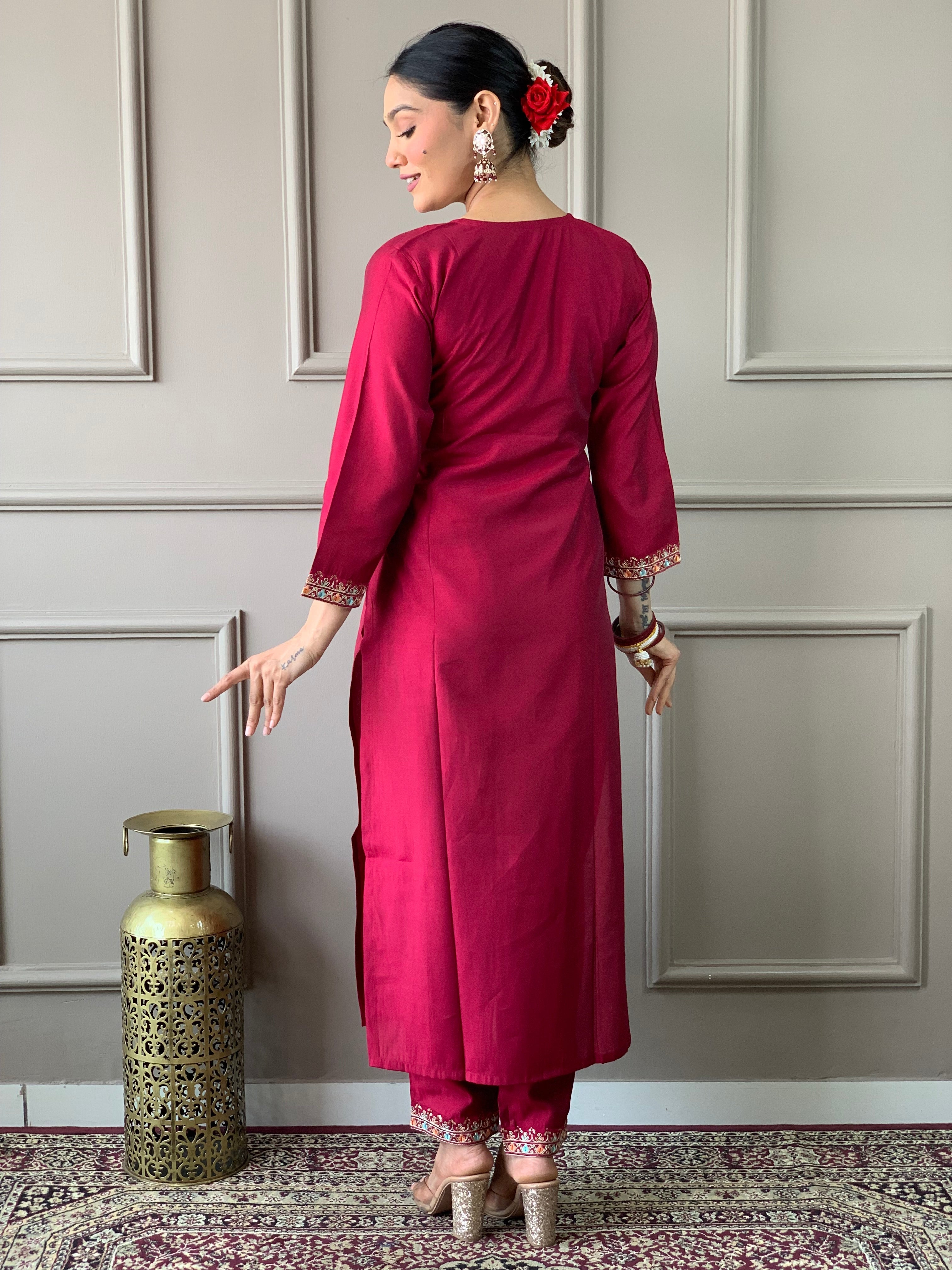 HAZEL MAROON   COLOURED VISCOSE CHANDERI  RAYON  KURTA SET