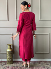 HAZEL MAROON   COLOURED VISCOSE CHANDERI  RAYON  KURTA SET