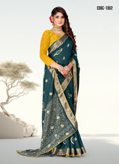 Jacquard Butta Soft cotton saree with blouse for women