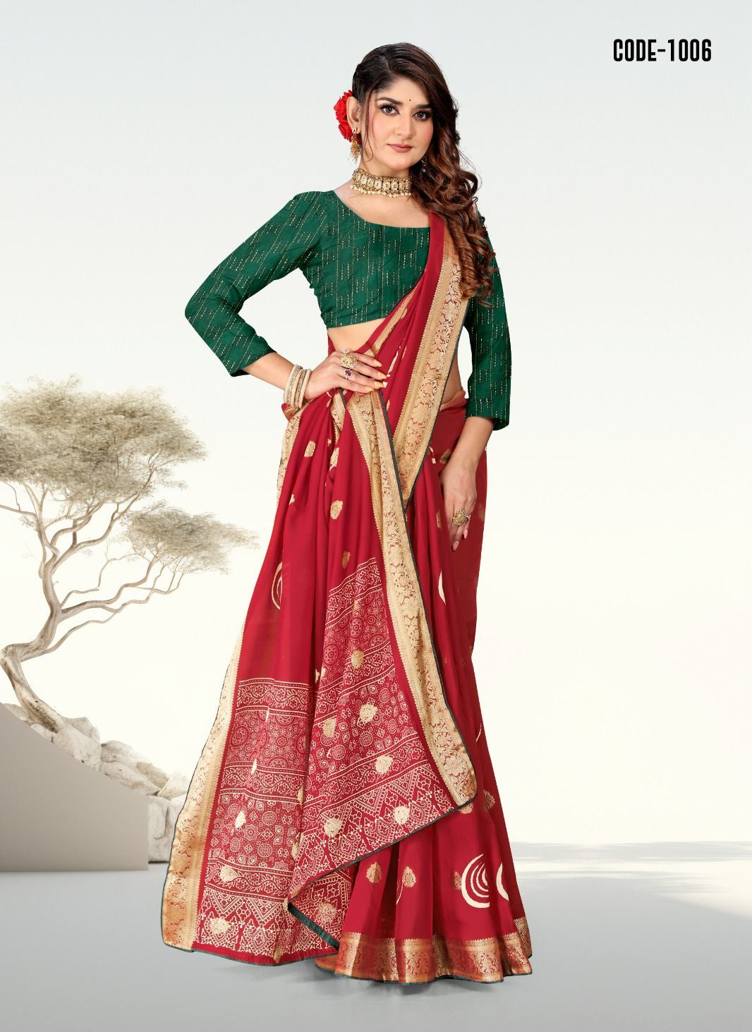 Jacquard Butta Soft cotton saree with blouse for women