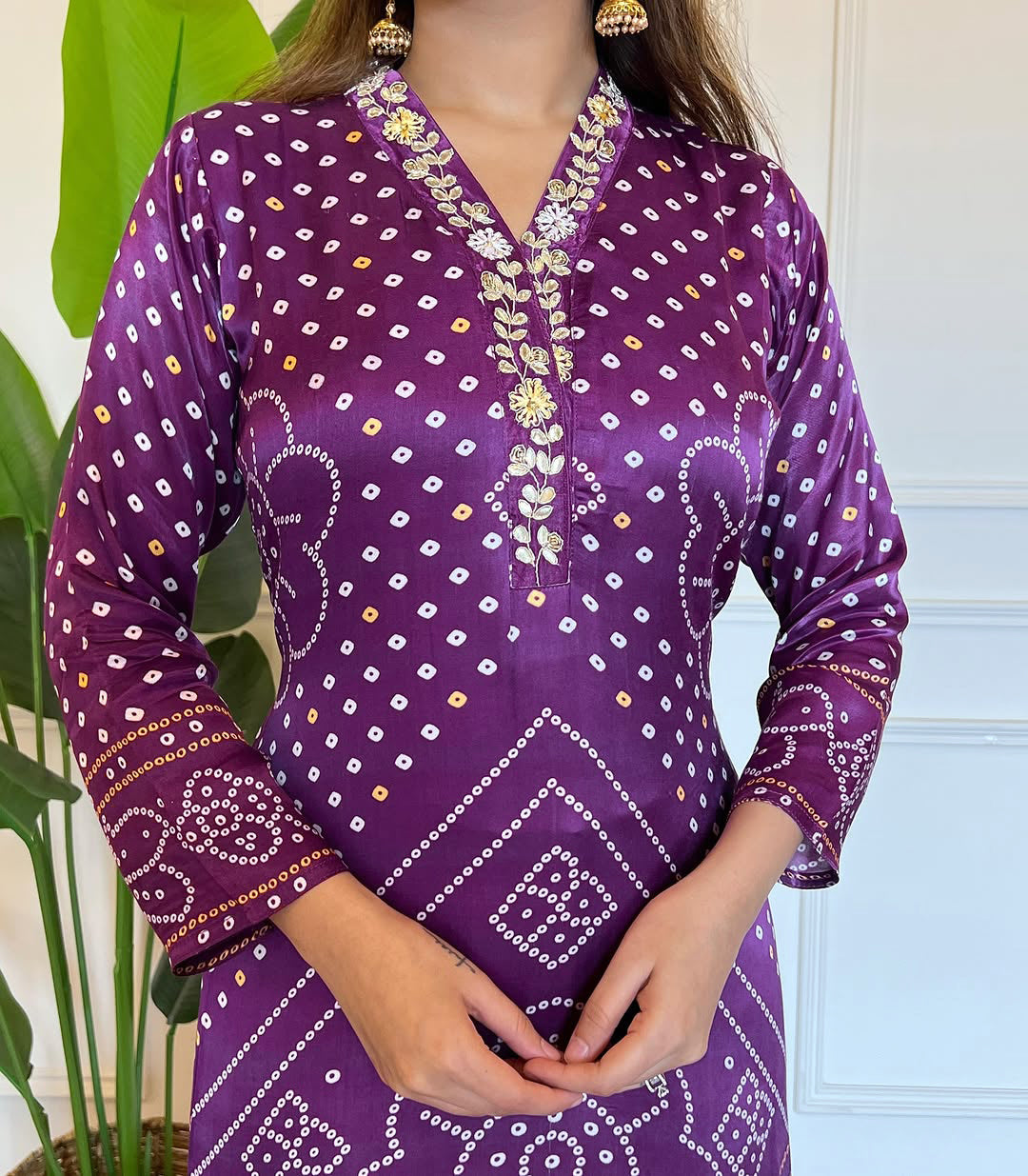 PURPLE  COLOURED  WOMEN'S VISCOSE COTTON  KURTA WITH PANT DUPATTA  SET