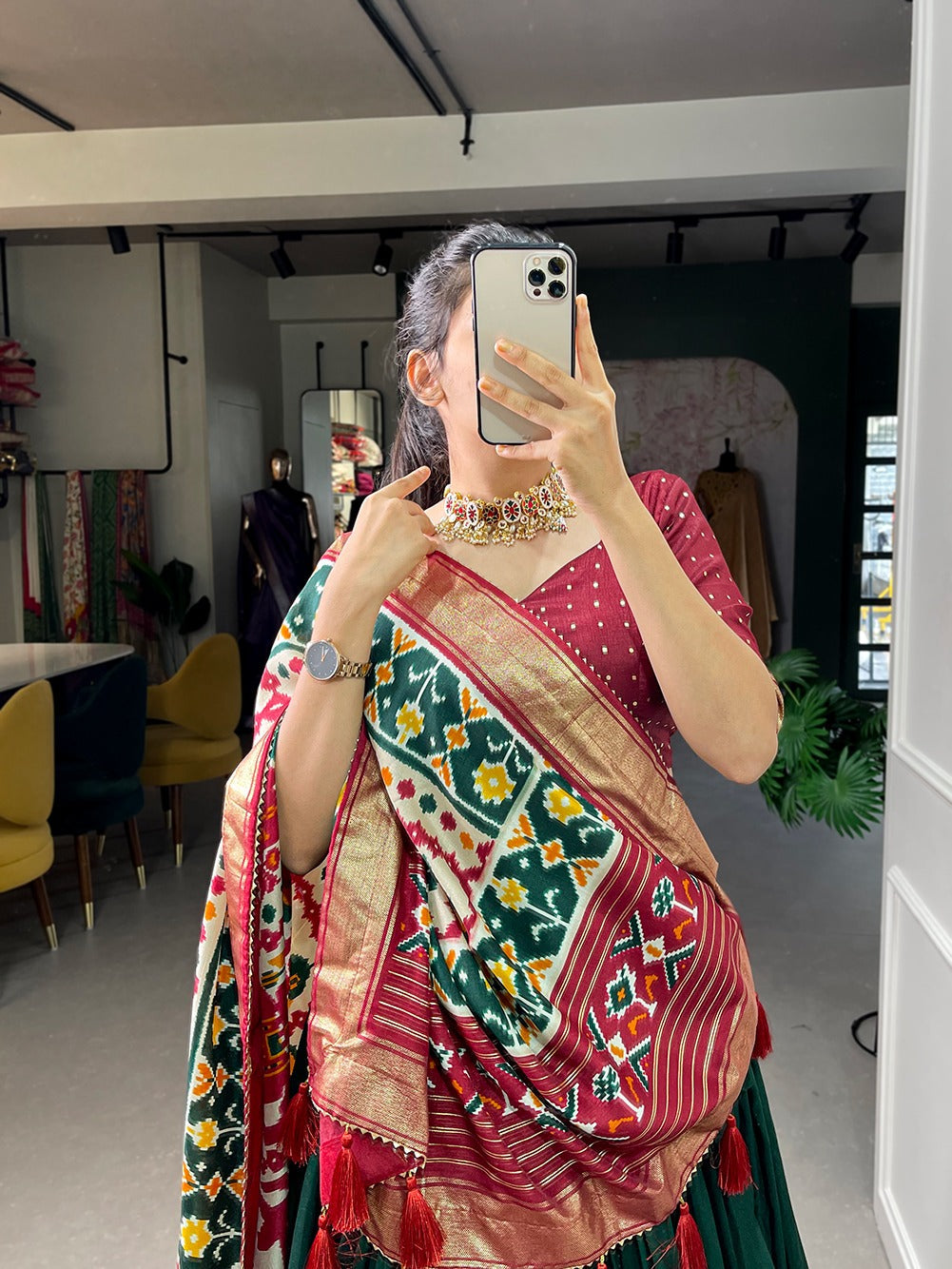 Tussar Silk Patola Print Lehenga Choli Set for Women | Ghagra Choli for Girls