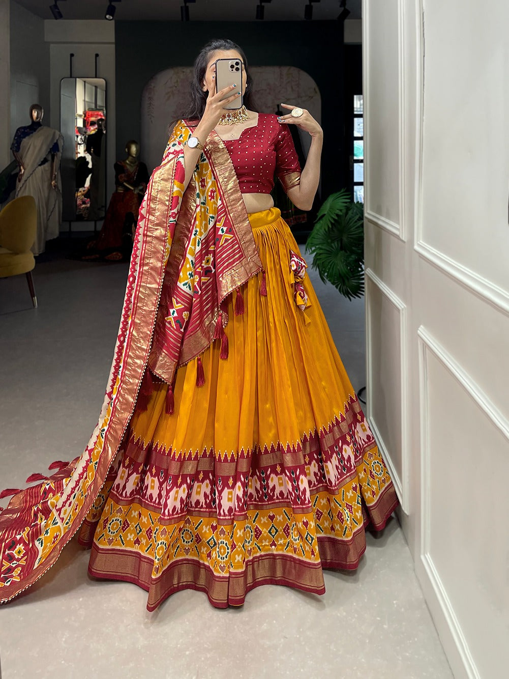 Tussar Silk Patola Print Lehenga Choli Set for Women | Ghagra Choli for Girls