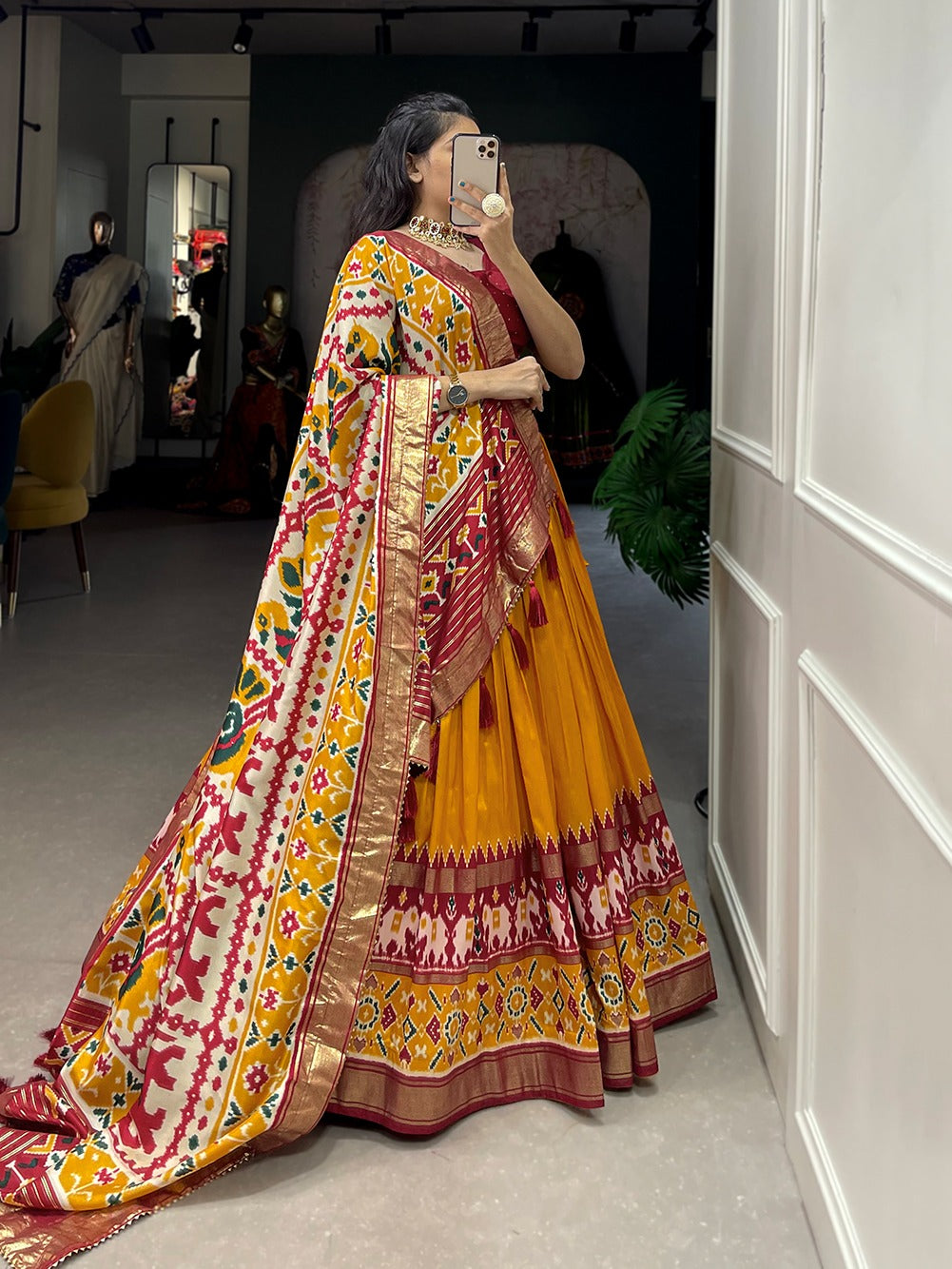 Tussar Silk Patola Print Lehenga Choli Set for Women | Ghagra Choli for Girls