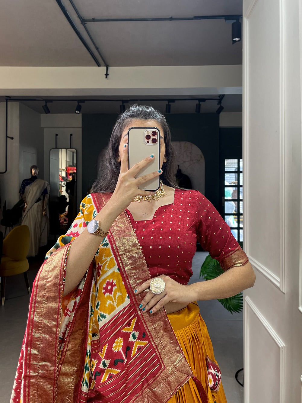 Tussar Silk Patola Print Lehenga Choli Set for Women | Ghagra Choli for Girls