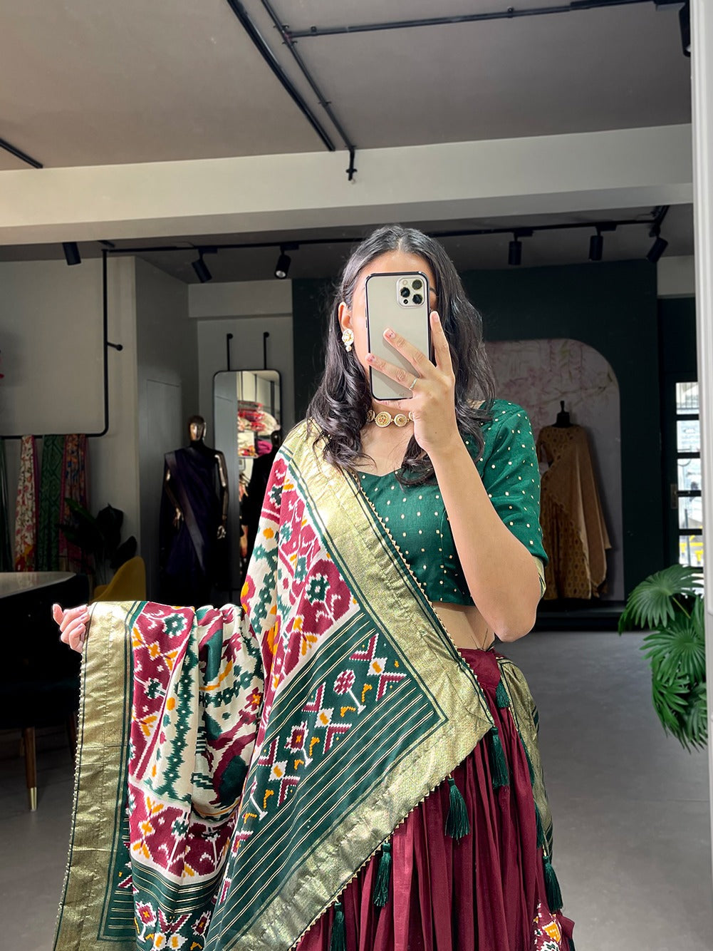 Tussar Silk Patola Print Lehenga Choli Set for Women | Ghagra Choli for Girls