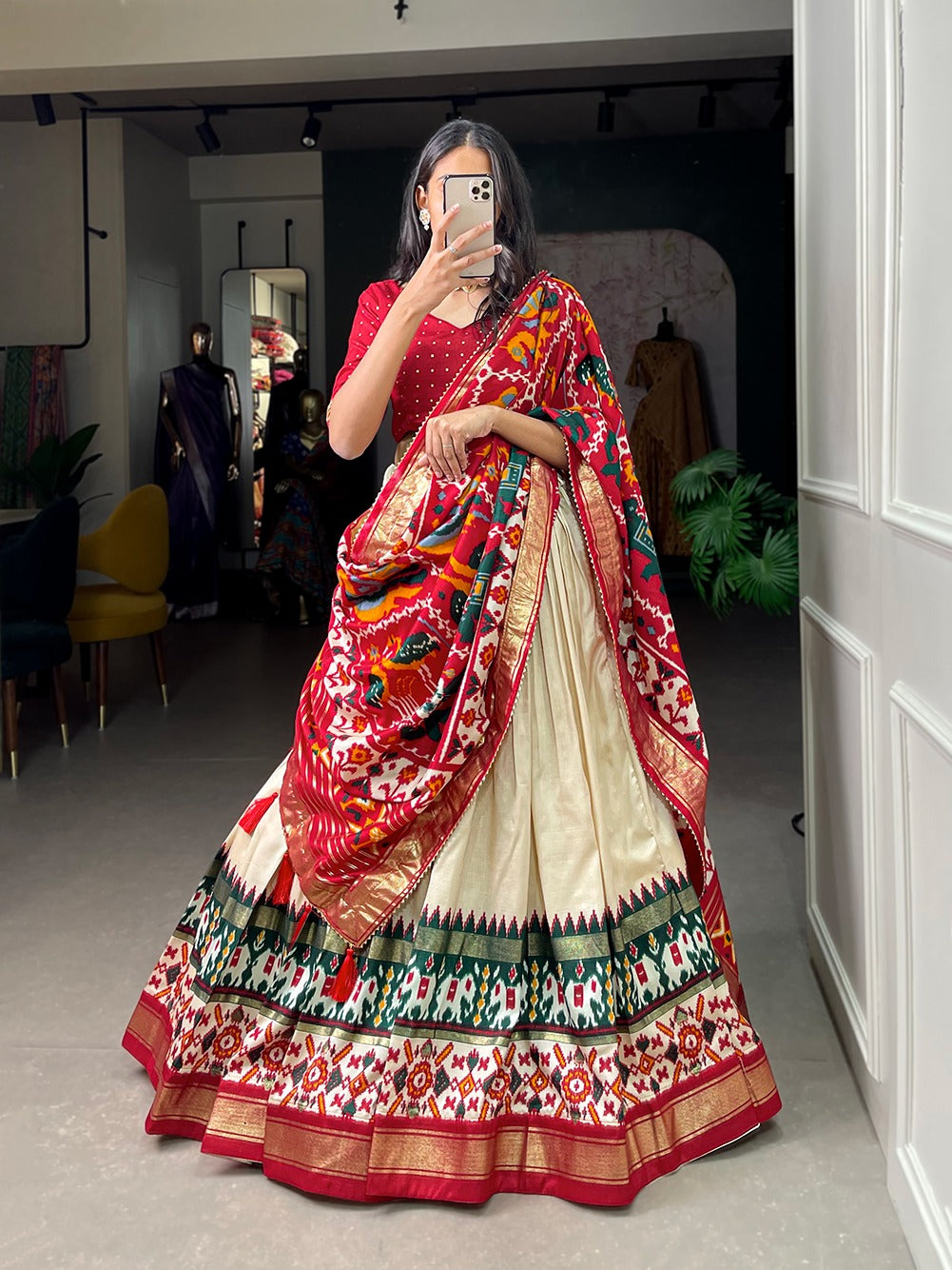 Tussar Silk Patola Print Lehenga Choli Set for Women | Ghagra Choli for Girls