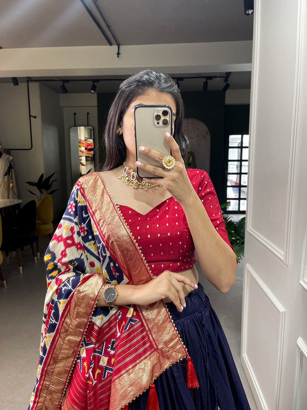 Tussar Silk Patola Print Lehenga Choli Set for Women | Ghagra Choli for Girls