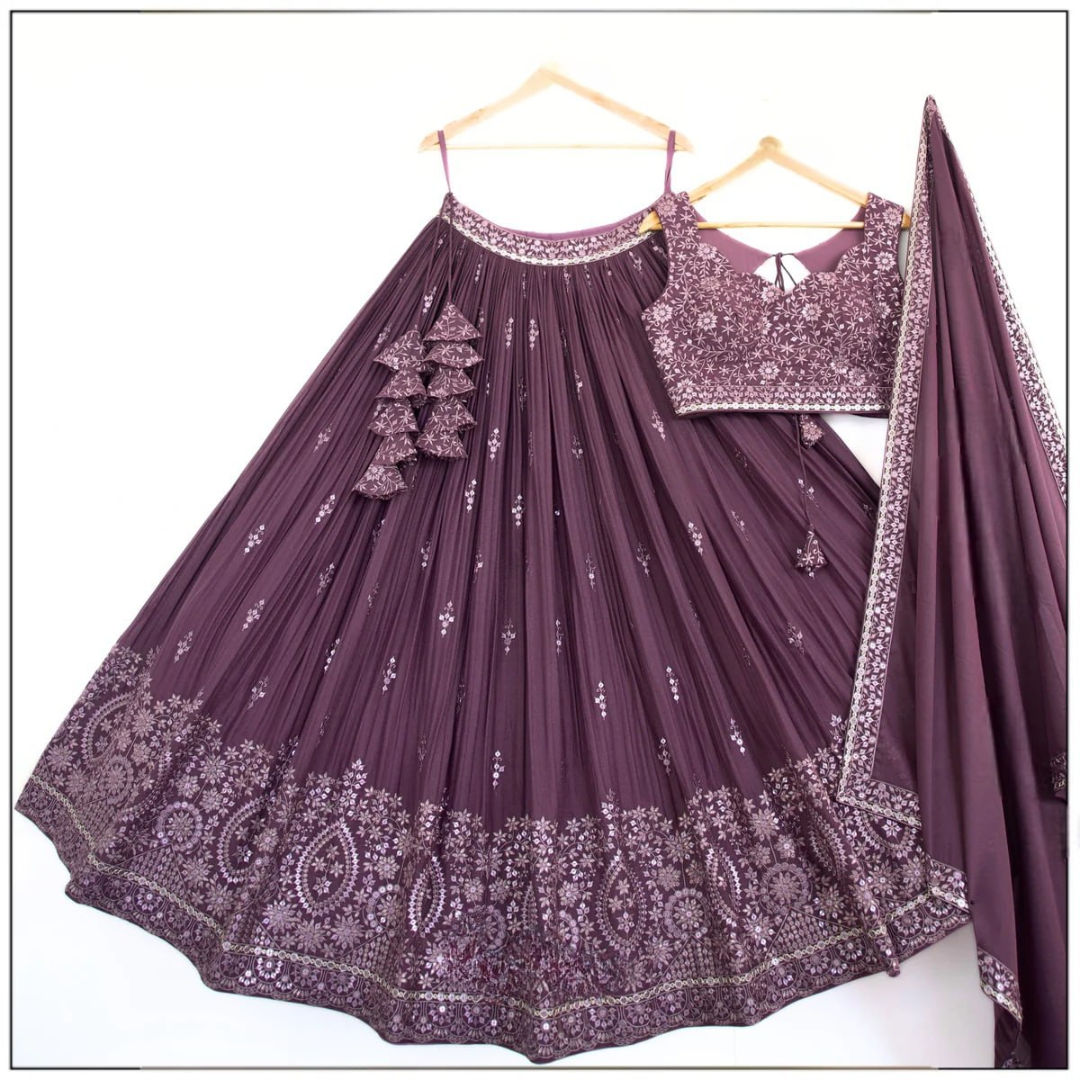 Rose Brown georgette sequins embroidery wedding lehenga choli