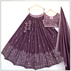 Rose Brown georgette sequins embroidery wedding lehenga choli
