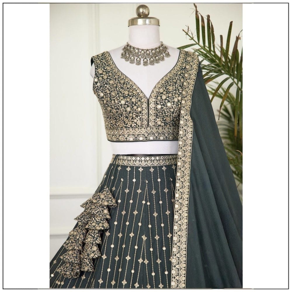 Light Green sequins embroidery Wedding Lehenga Choli