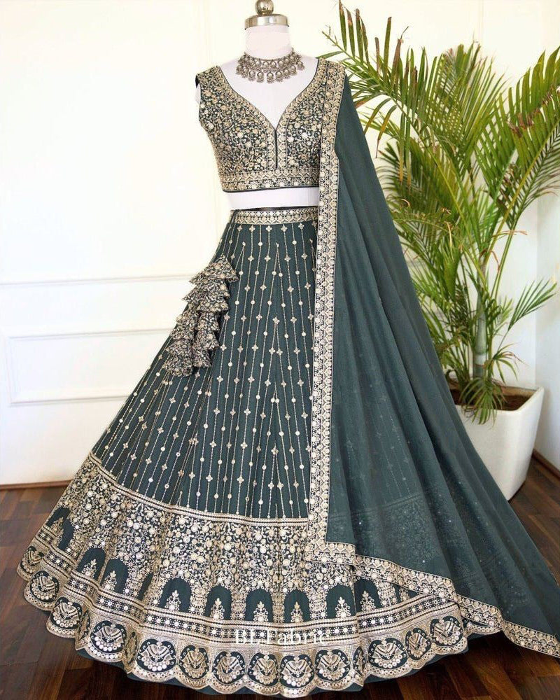 Light Green sequins embroidery Wedding Lehenga Choli