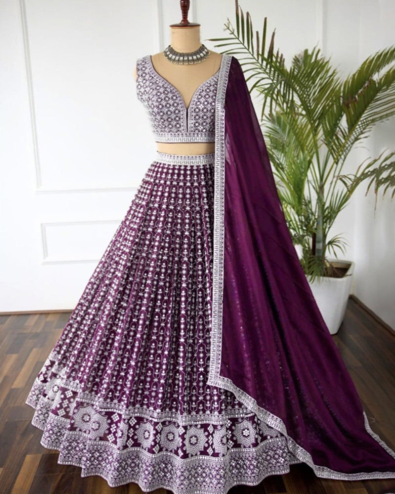 Purple Faux Georgette Wedding Lehenga Choli