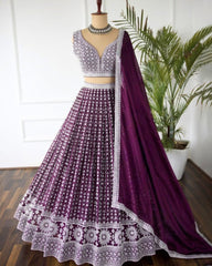 Purple Faux Georgette Wedding Lehenga Choli