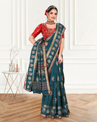 Handwork Viscose border Cotton saree with blouse for women