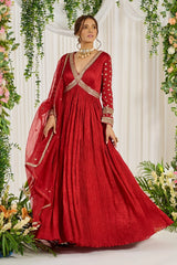 Red Hand Embroidered Anarkali suit set
